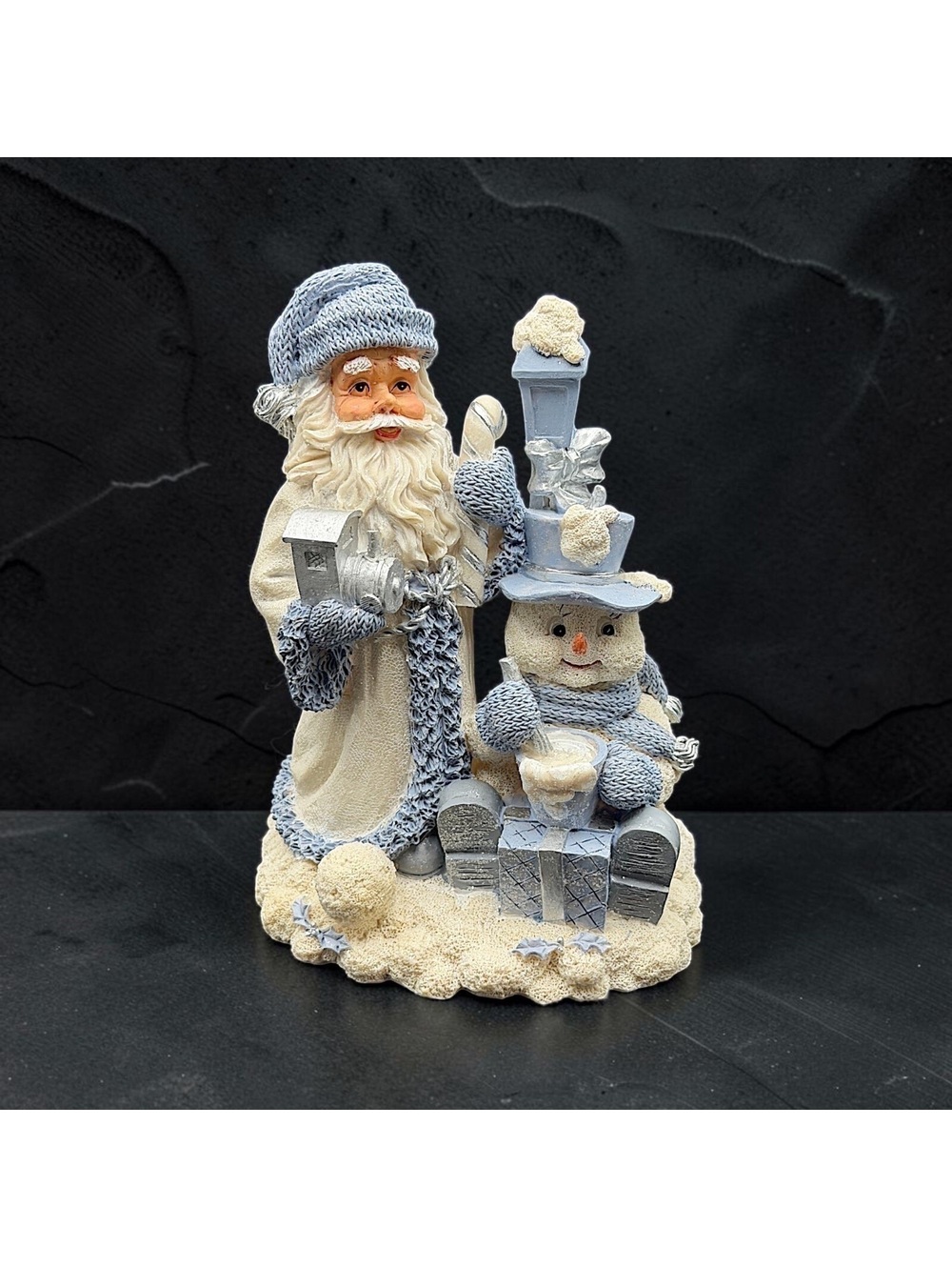 Vintage Santa & Snowman Christmas Figurine Train Lamp Post Winter Decor 7.5"